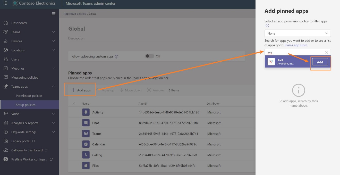 Add AVA to Pinned apps.
