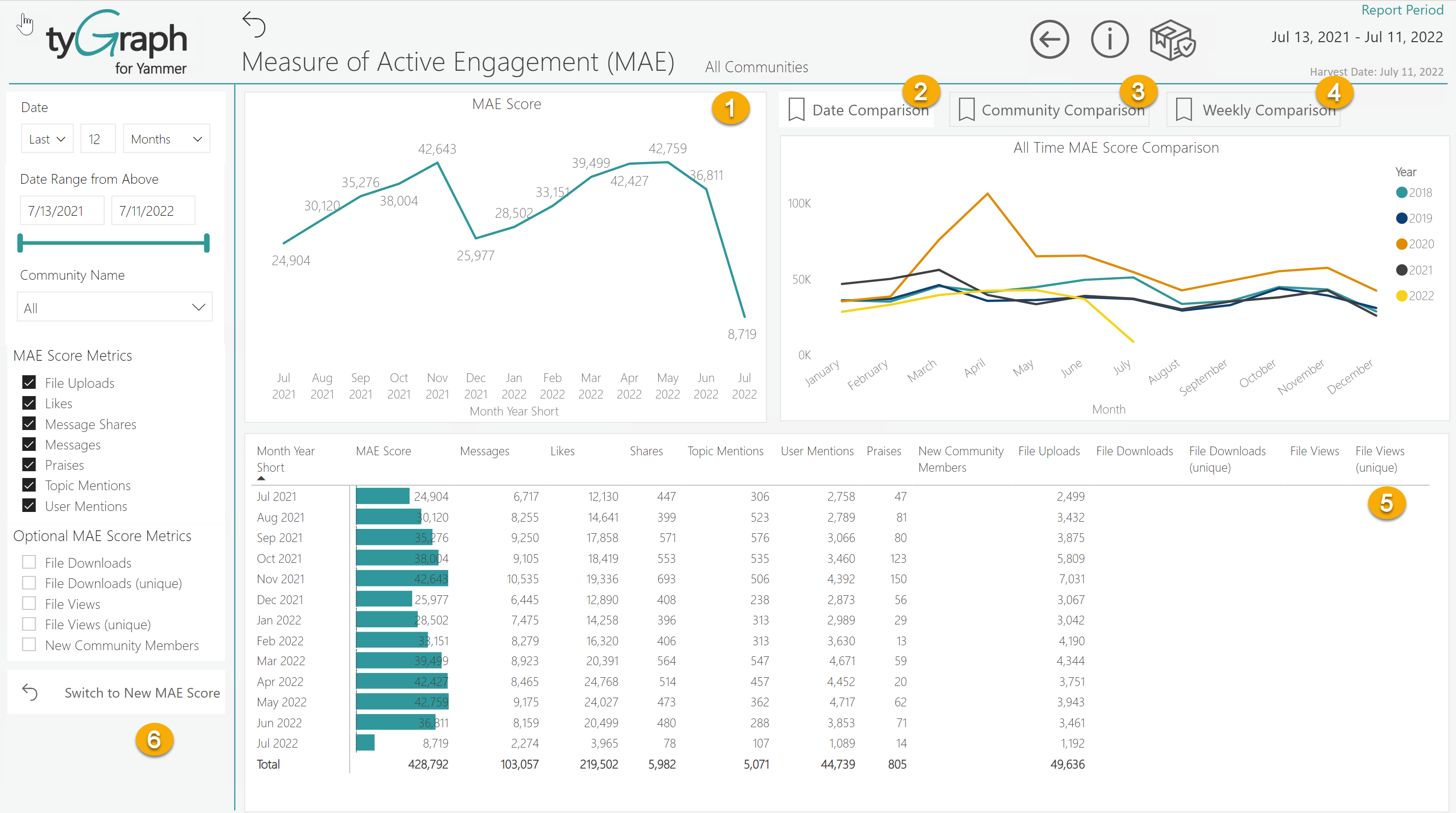 Measure of An image of Active Engagement (MAE) report tab 